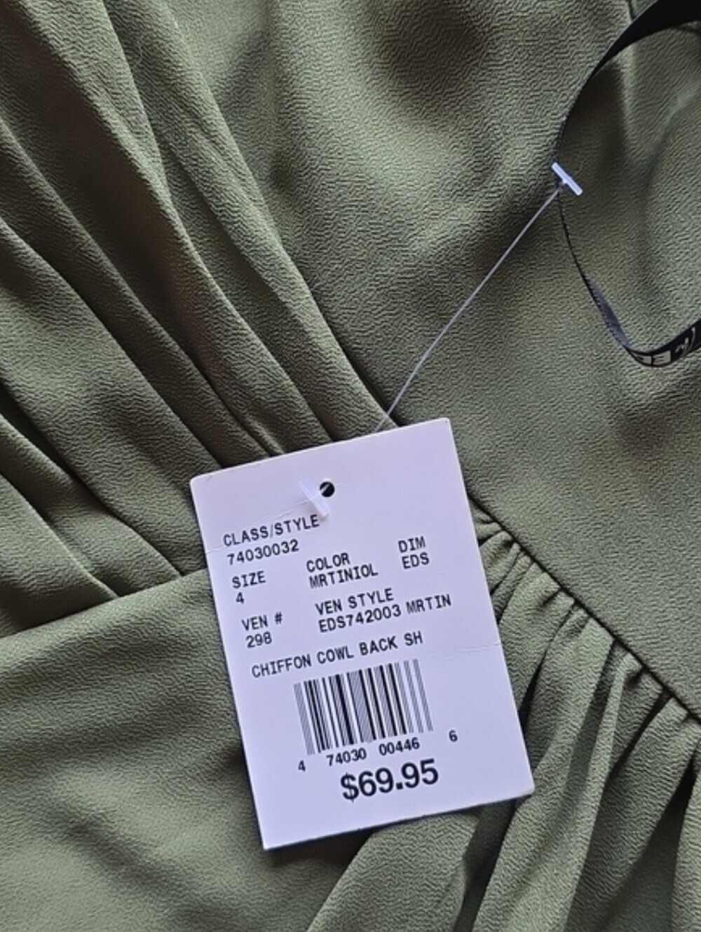 David's Bridal Chiffon Cowl Back V-neck Sheath Dress Martini Olive Color - Picture 12 of 14